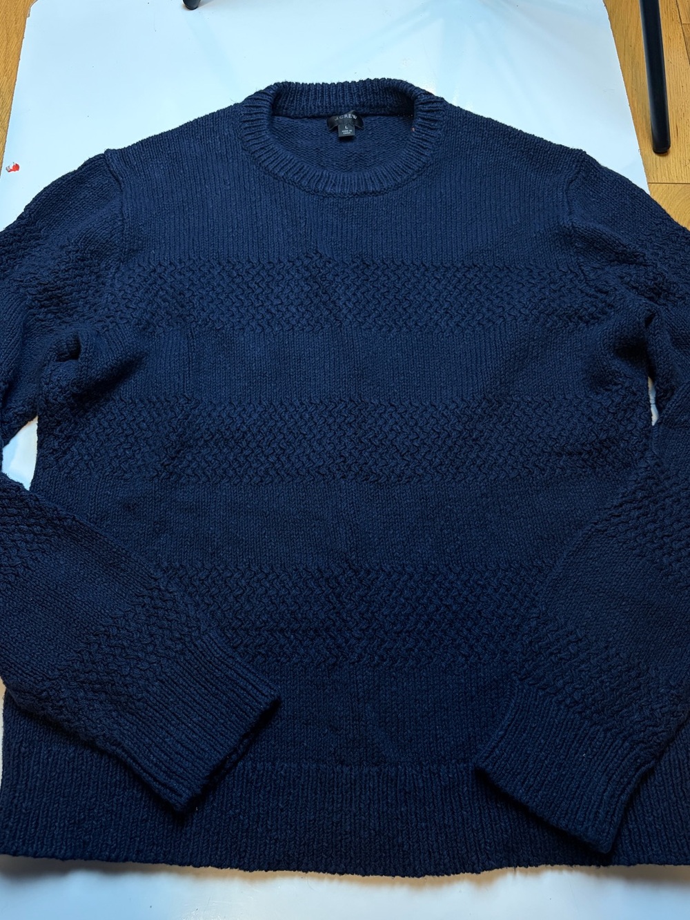 J. Crew Men's Navy Crewneck Textured Knit Sweater